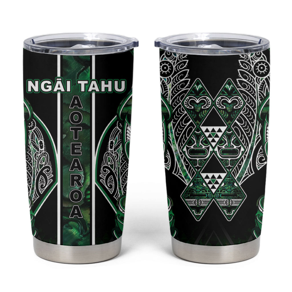 Aotearoa Ngai Tahu Tumbler Cup Maori Tribal Dark Green Paua Shell Pattern DT05 Green - Polynesian Pride