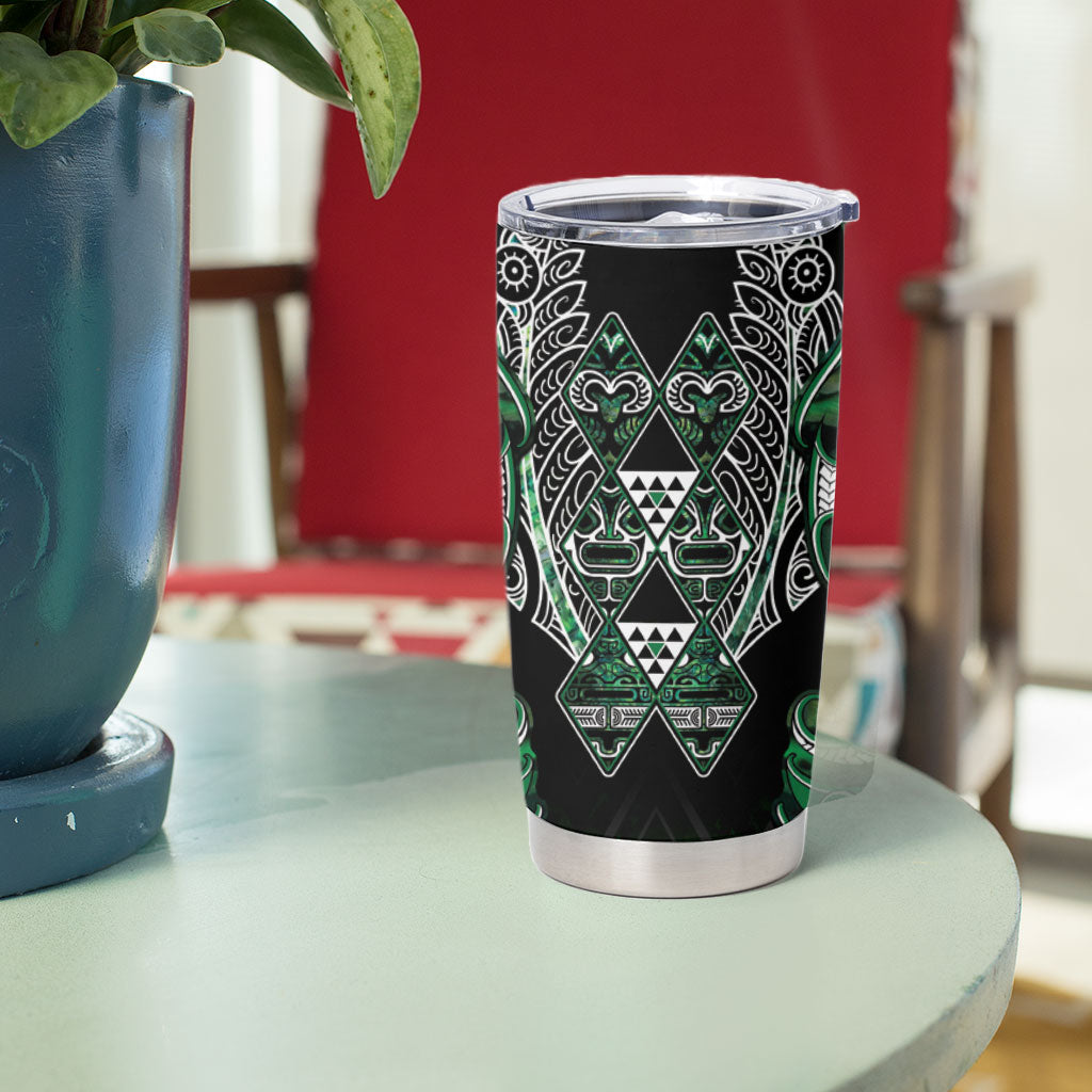 Aotearoa Ngai Tahu Tumbler Cup Maori Tribal Dark Green Paua Shell Pattern DT05 - Polynesian Pride