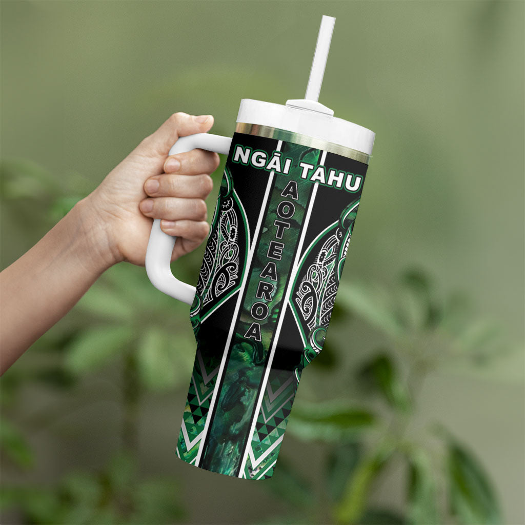 Aotearoa Ngai Tahu Tumbler With Handle Maori Tribal Dark Green Paua Shell Pattern DT05 - Polynesian Pride