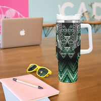 Aotearoa Ngai Tahu Tumbler With Handle Maori Tribal Dark Green Paua Shell Pattern DT05 - Polynesian Pride