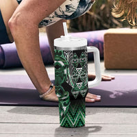 Aotearoa Ngai Tahu Tumbler With Handle Maori Tribal Dark Green Paua Shell Pattern DT05 - Polynesian Pride