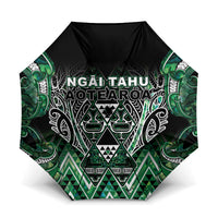Aotearoa Ngai Tahu Umbrella Maori Tribal Dark Green Paua Shell Pattern DT05 One Size Folded 11.42 inch Opened Diameter 37.4 inch Green - Polynesian Pride