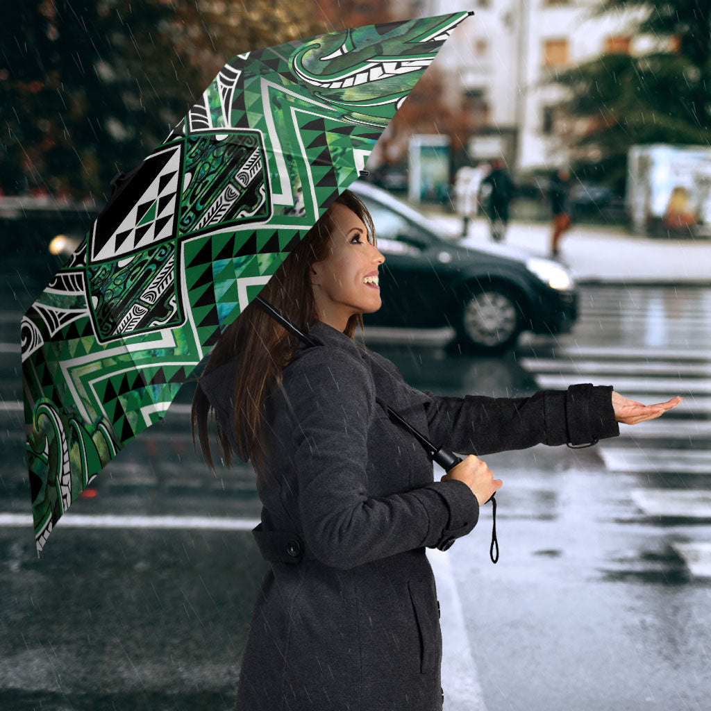 Aotearoa Ngai Tahu Umbrella Maori Tribal Dark Green Paua Shell Pattern DT05 - Polynesian Pride