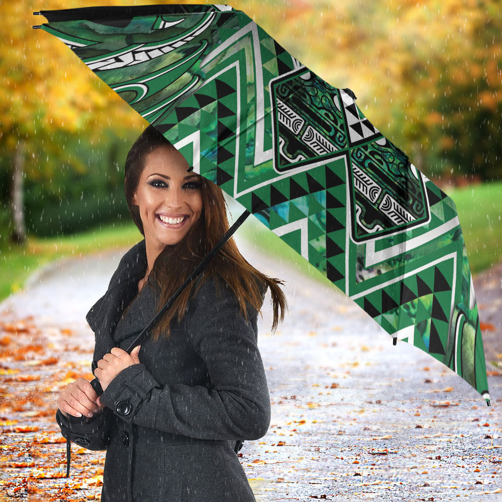 Aotearoa Ngai Tahu Umbrella Maori Tribal Dark Green Paua Shell Pattern DT05 - Polynesian Pride