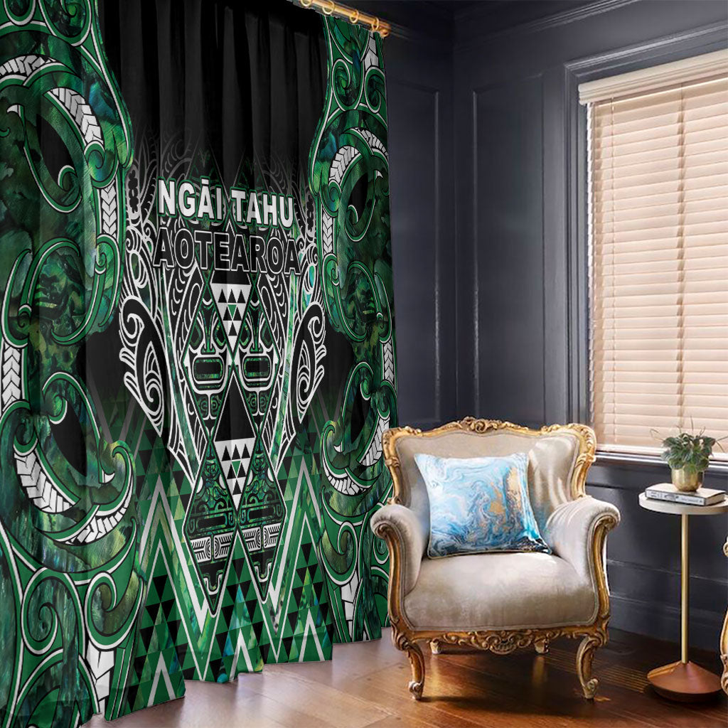 Aotearoa Ngai Tahu Window Curtain Maori Tribal Dark Green Paua Shell Pattern DT05 - Polynesian Pride