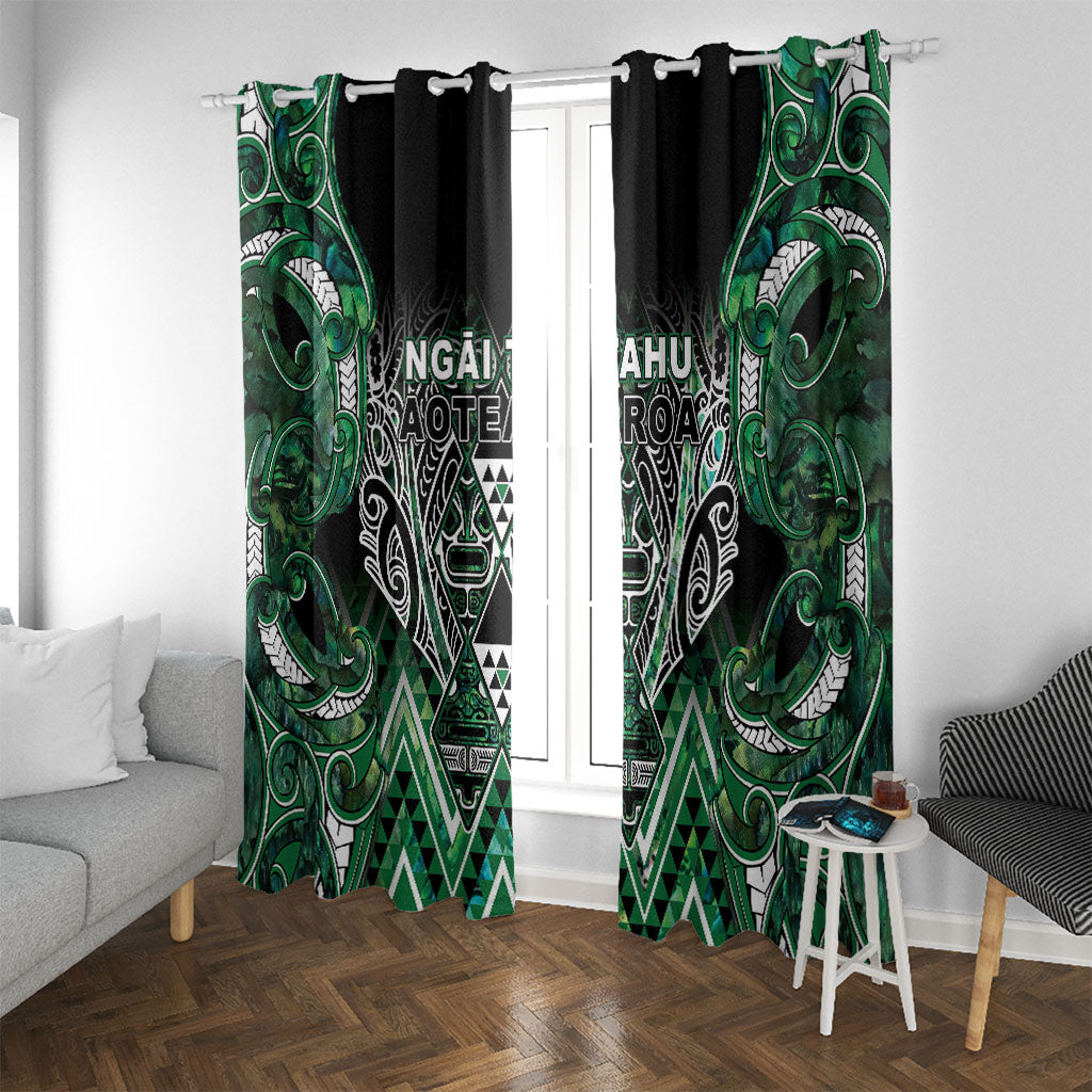 Aotearoa Ngai Tahu Window Curtain Maori Tribal Dark Green Paua Shell Pattern DT05 With Grommets Green - Polynesian Pride