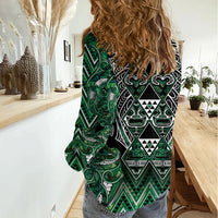 Aotearoa Ngai Tahu Women Casual Shirt Maori Tribal Dark Green Paua Shell Pattern DT05 - Polynesian Pride