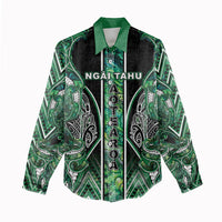 Aotearoa Ngai Tahu Women Casual Shirt Maori Tribal Dark Green Paua Shell Pattern DT05 - Polynesian Pride