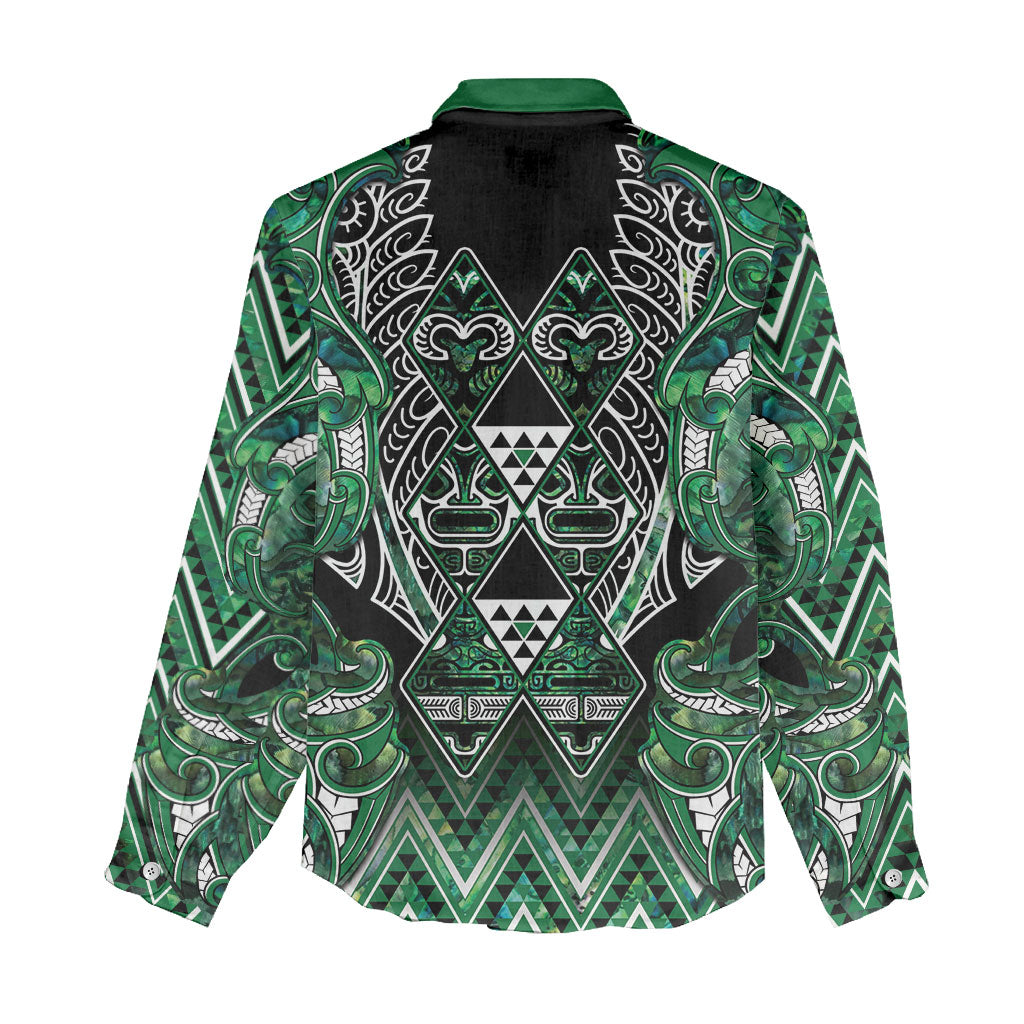 Aotearoa Ngai Tahu Women Casual Shirt Maori Tribal Dark Green Paua Shell Pattern DT05 - Polynesian Pride