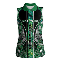 Aotearoa Ngai Tahu Women Sleeveless Polo Shirt Maori Tribal Dark Green Paua Shell Pattern DT05 Female Green - Polynesian Pride