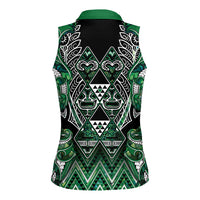 Aotearoa Ngai Tahu Women Sleeveless Polo Shirt Maori Tribal Dark Green Paua Shell Pattern DT05 - Polynesian Pride