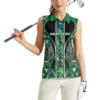 Aotearoa Ngai Tahu Women Sleeveless Polo Shirt Maori Tribal Dark Green Paua Shell Pattern DT05 - Polynesian Pride