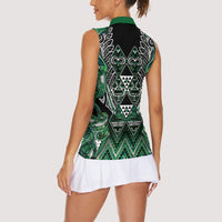 Aotearoa Ngai Tahu Women Sleeveless Polo Shirt Maori Tribal Dark Green Paua Shell Pattern DT05 - Polynesian Pride