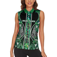 Aotearoa Ngai Tahu Women Sleeveless Polo Shirt Maori Tribal Dark Green Paua Shell Pattern DT05 - Polynesian Pride