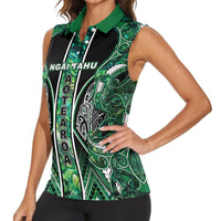 Aotearoa Ngai Tahu Women Sleeveless Polo Shirt Maori Tribal Dark Green Paua Shell Pattern DT05 - Polynesian Pride