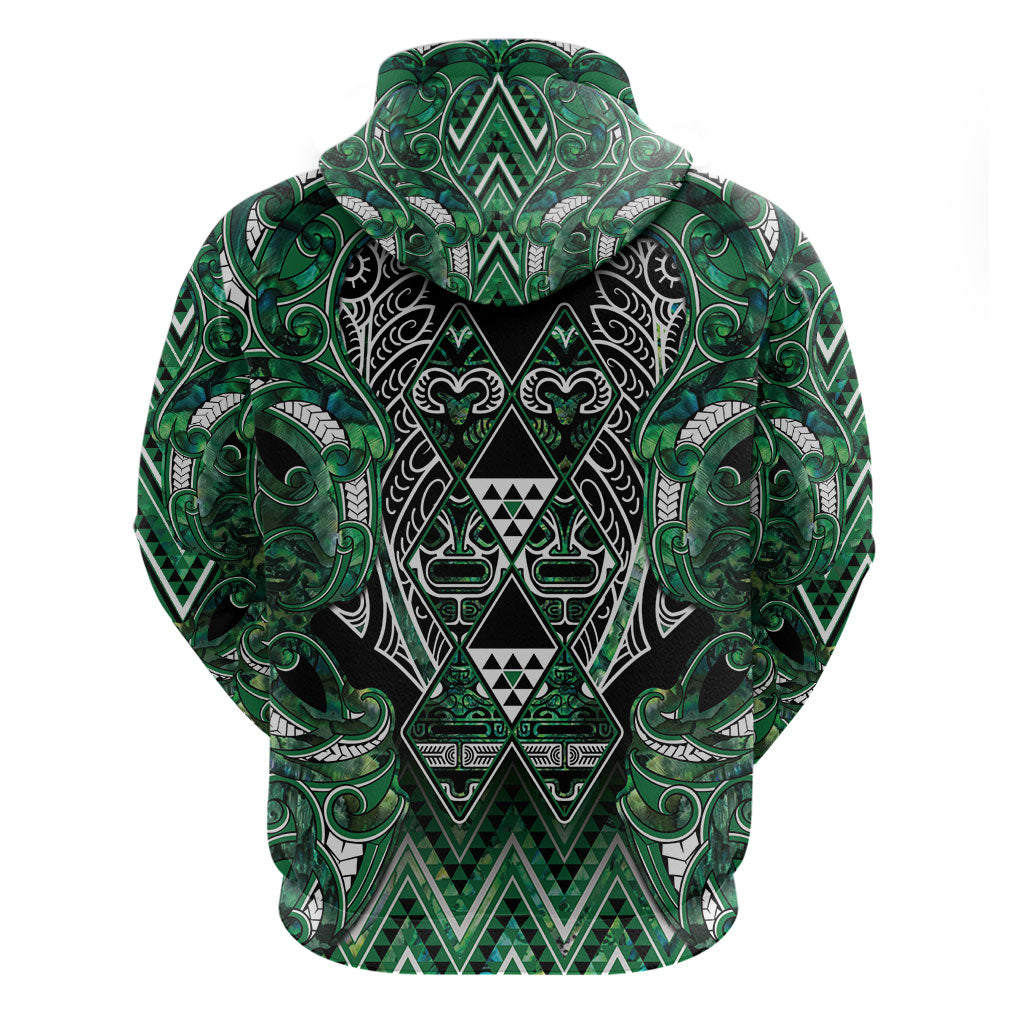 Aotearoa Ngai Tahu Zip Hoodie Maori Tribal Dark Green Paua Shell Pattern DT05 - Polynesian Pride