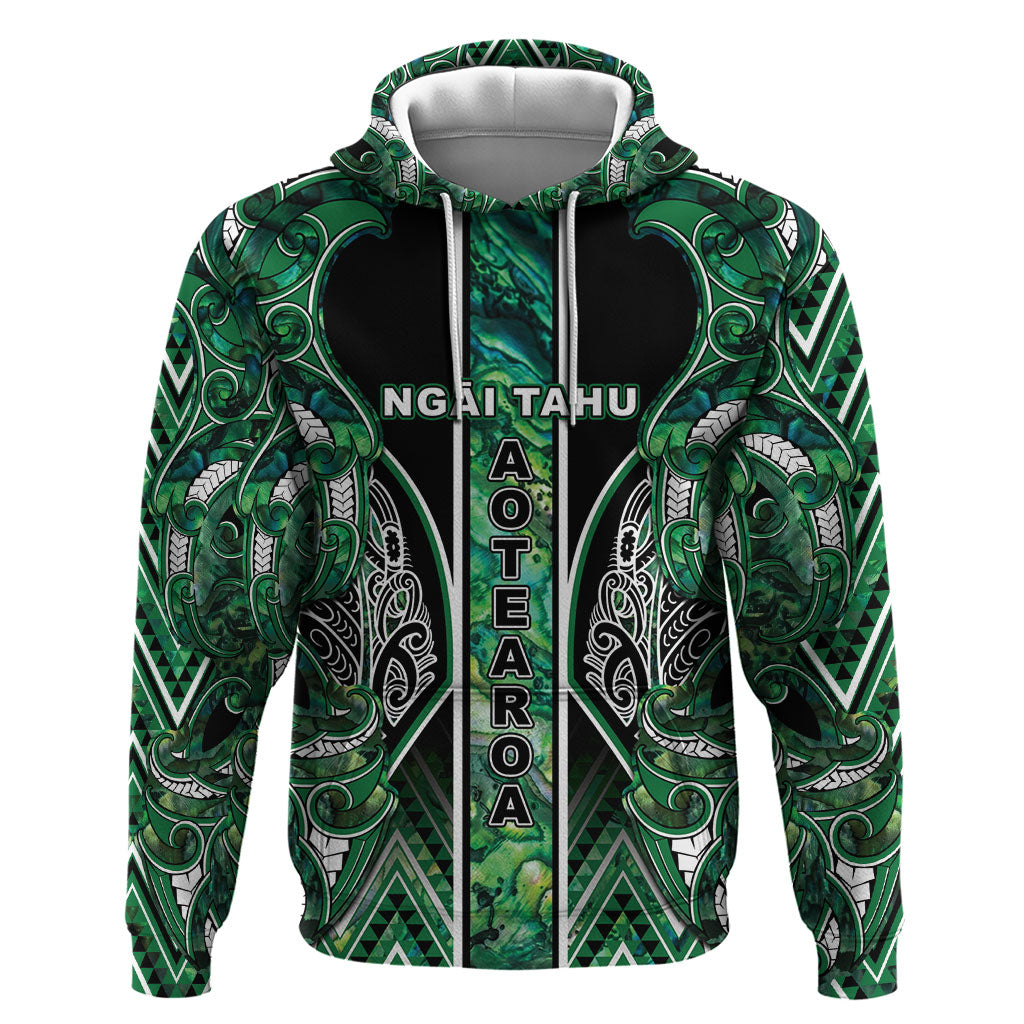 Aotearoa Ngai Tahu Zip Hoodie Maori Tribal Dark Green Paua Shell Pattern DT05 Pullover Hoodie Green - Polynesian Pride