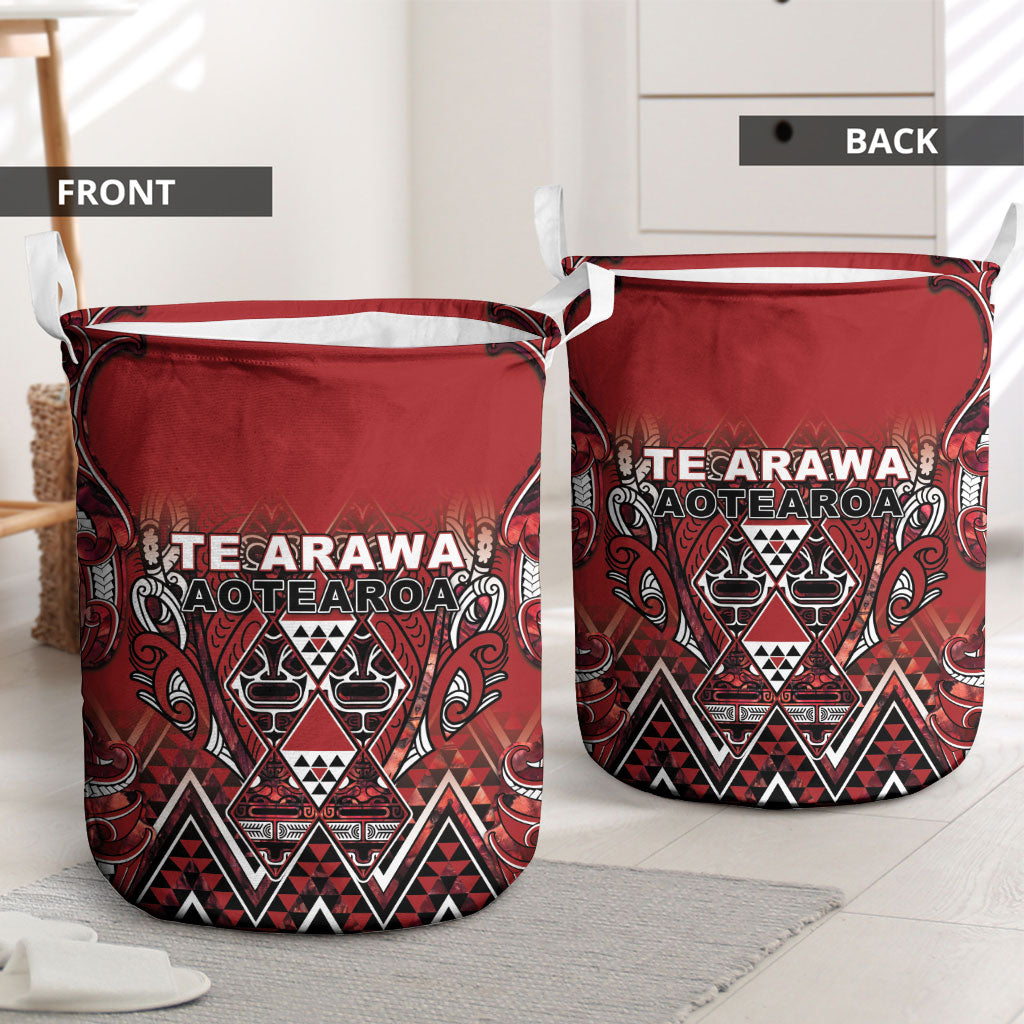 Aotearoa Te Arawa Laundry Basket Maori Tribal Dark Red Paua Shell Pattern DT05 - Polynesian Pride