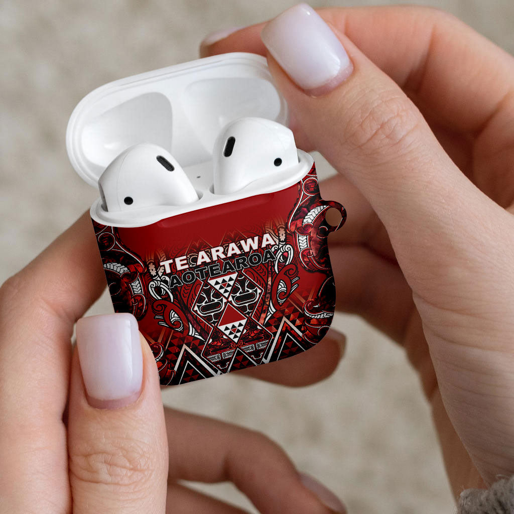 Aotearoa Te Arawa AirPods Case Maori Tribal Dark Red Paua Shell Pattern DT05 - Polynesian Pride