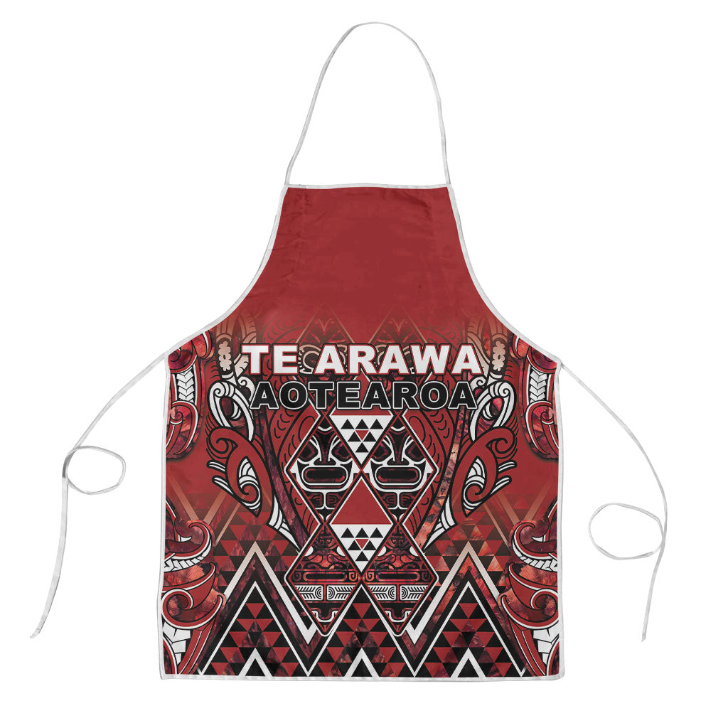 Aotearoa Te Arawa Apron Maori Tribal Dark Red Paua Shell Pattern DT05 Red - Polynesian Pride
