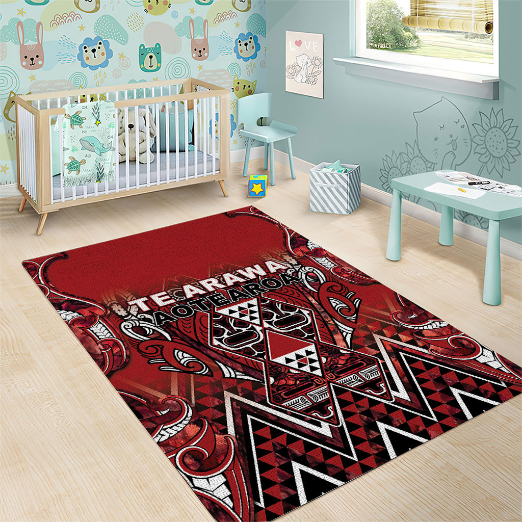Aotearoa Te Arawa Area Rug Maori Tribal Dark Red Paua Shell Pattern DT05 - Polynesian Pride