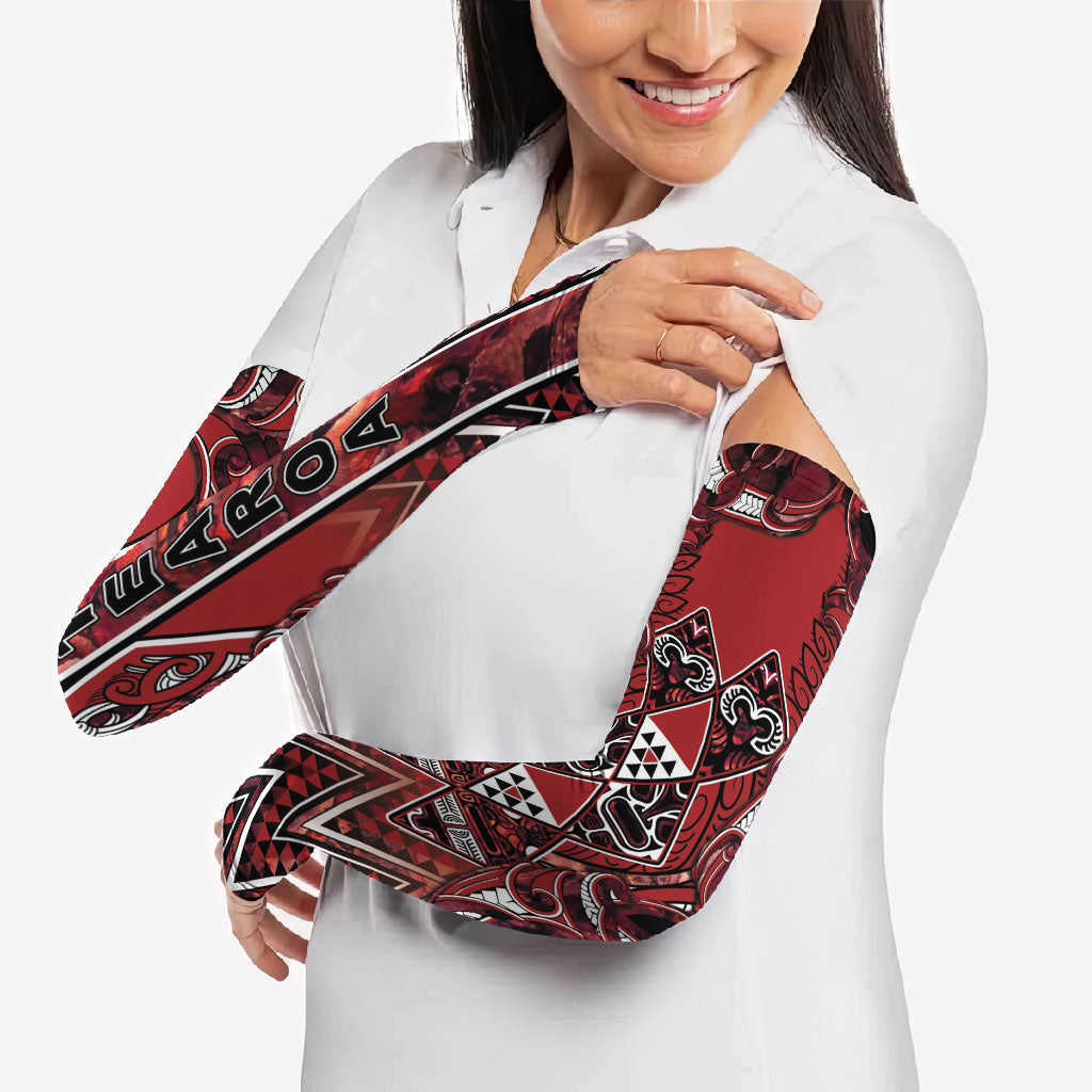 Aotearoa Te Arawa Arm Sleeves Maori Tribal Dark Red Paua Shell Pattern DT05 - Polynesian Pride