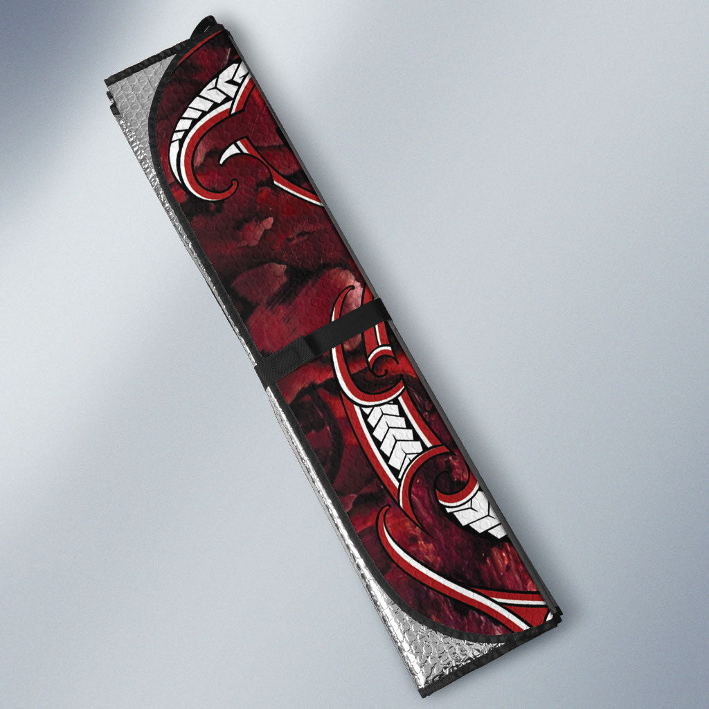 Aotearoa Te Arawa Auto Sun Shade Maori Tribal Dark Red Paua Shell Pattern DT05 - Polynesian Pride