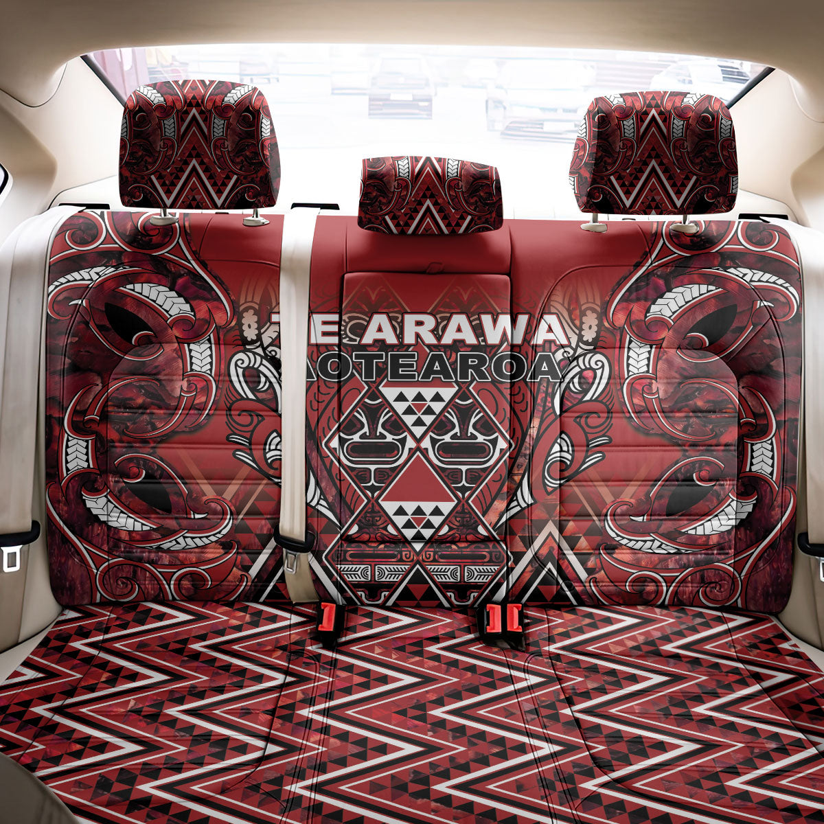 Aotearoa Te Arawa Back Car Seat Cover Maori Tribal Dark Red Paua Shell Pattern DT05 - Polynesian Pride