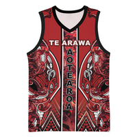 Aotearoa Te Arawa Basketball Jersey Maori Tribal Dark Red Paua Shell Pattern DT05 Unisex Red - Polynesian Pride