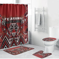 Aotearoa Te Arawa Bathroom Set Maori Tribal Dark Red Paua Shell Pattern DT05 Bathroom Set (4 pcs) Red - Polynesian Pride