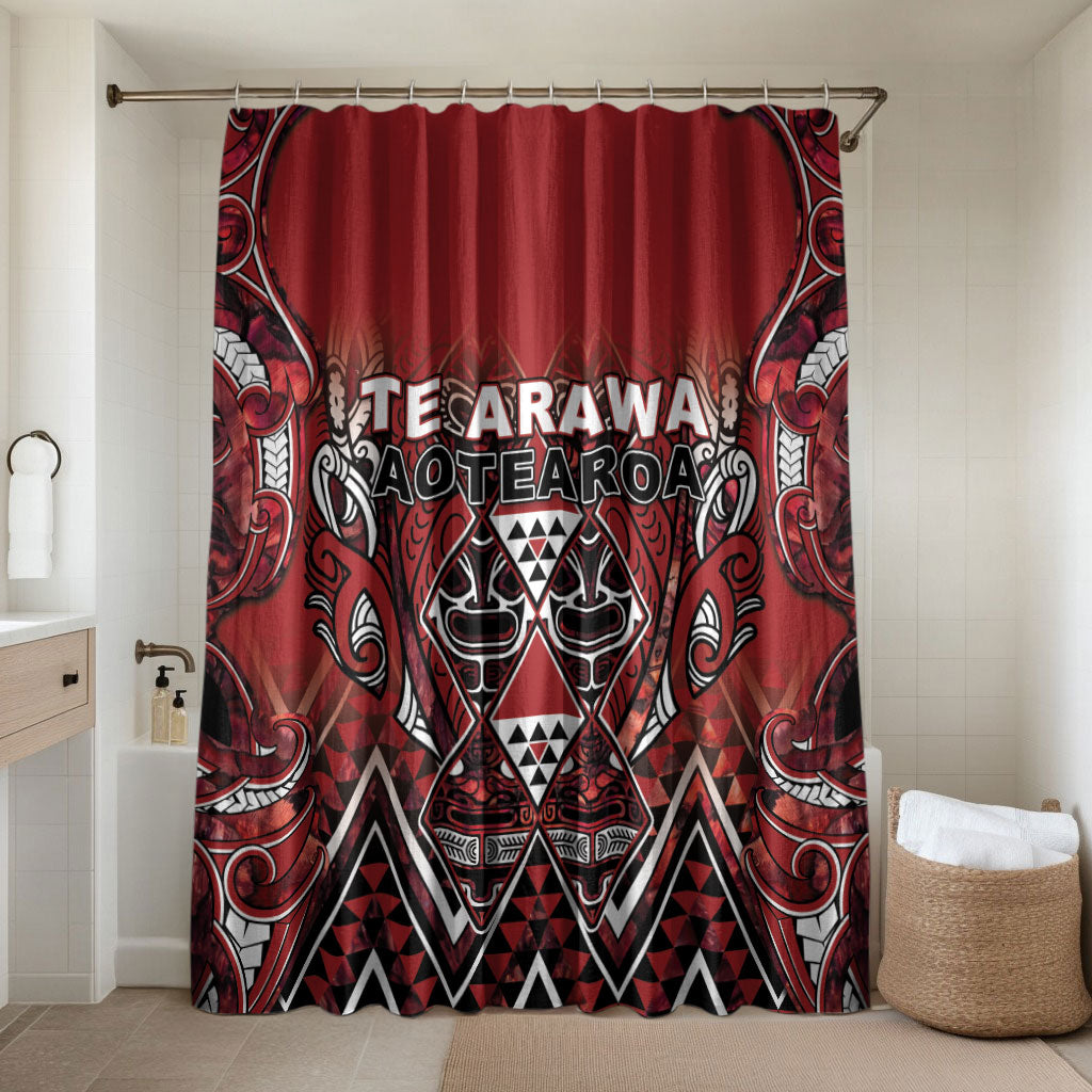 Aotearoa Te Arawa Bathroom Set Maori Tribal Dark Red Paua Shell Pattern DT05 Shower Curtain Only Red - Polynesian Pride