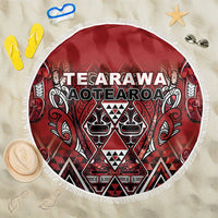 Aotearoa Te Arawa Beach Blanket Maori Tribal Dark Red Paua Shell Pattern DT05 One Size 150cm Red - Polynesian Pride