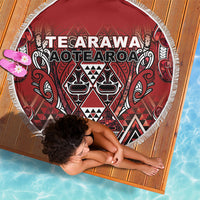 Aotearoa Te Arawa Beach Blanket Maori Tribal Dark Red Paua Shell Pattern DT05 - Polynesian Pride