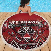 Aotearoa Te Arawa Beach Blanket Maori Tribal Dark Red Paua Shell Pattern DT05 - Polynesian Pride