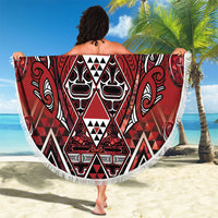 Aotearoa Te Arawa Beach Blanket Maori Tribal Dark Red Paua Shell Pattern DT05 - Polynesian Pride