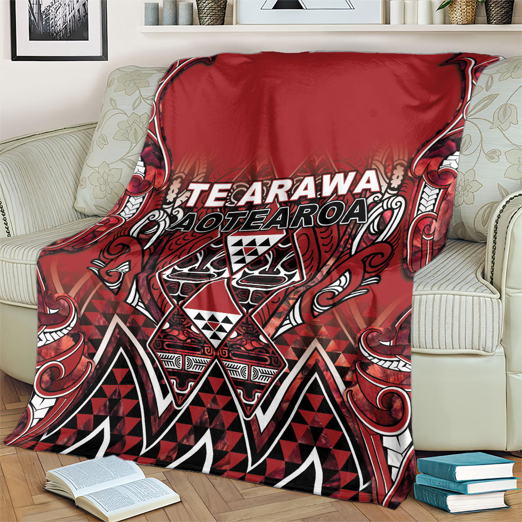 Aotearoa Te Arawa Blanket Maori Tribal Dark Red Paua Shell Pattern DT05 - Polynesian Pride