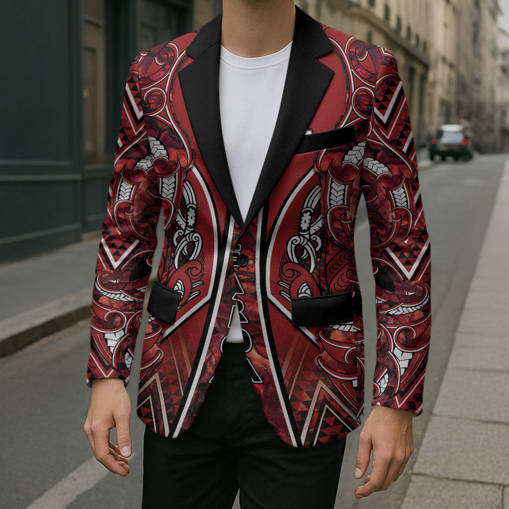 Aotearoa Te Arawa Blazer Maori Tribal Dark Red Paua Shell Pattern DT05 - Polynesian Pride