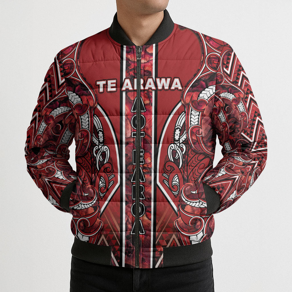 Aotearoa Te Arawa Bomber Puffer Jacket Maori Tribal Dark Red Paua Shell Pattern DT05 - Polynesian Pride