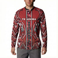 Aotearoa Te Arawa Button Sweatshirt Maori Tribal Dark Red Paua Shell Pattern DT05 - Polynesian Pride