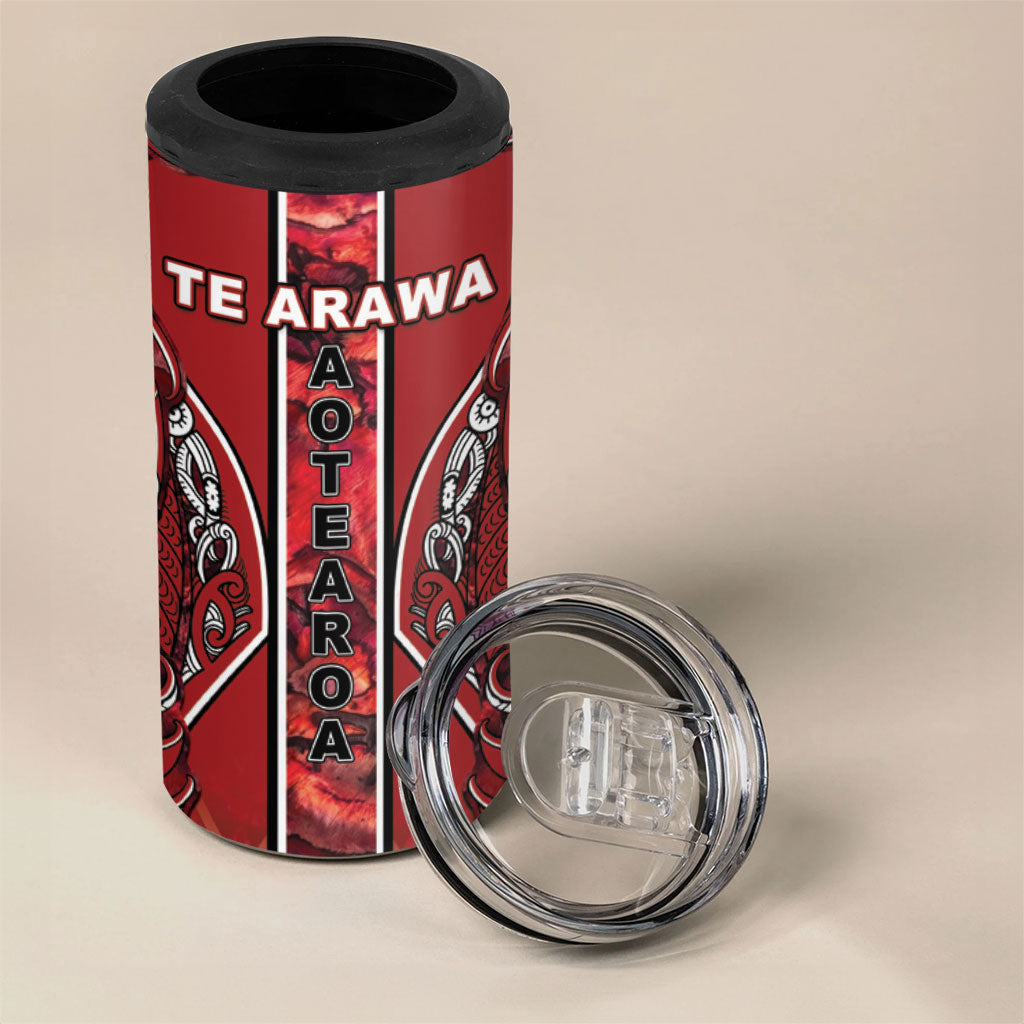 Aotearoa Te Arawa 4 in 1 Can Cooler Tumbler Maori Tribal Dark Red Paua Shell Pattern DT05 - Polynesian Pride