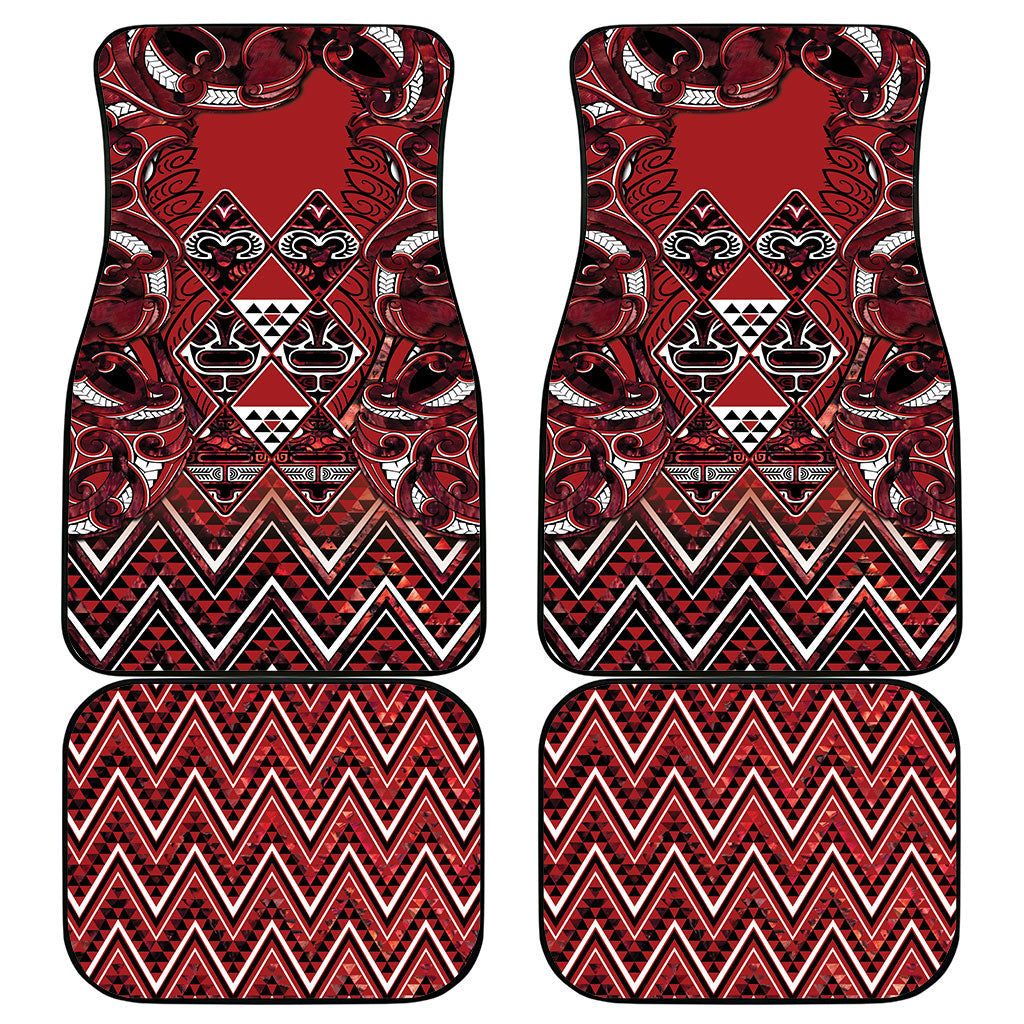 Aotearoa Te Arawa Car Mats Maori Tribal Dark Red Paua Shell Pattern DT05 - Polynesian Pride