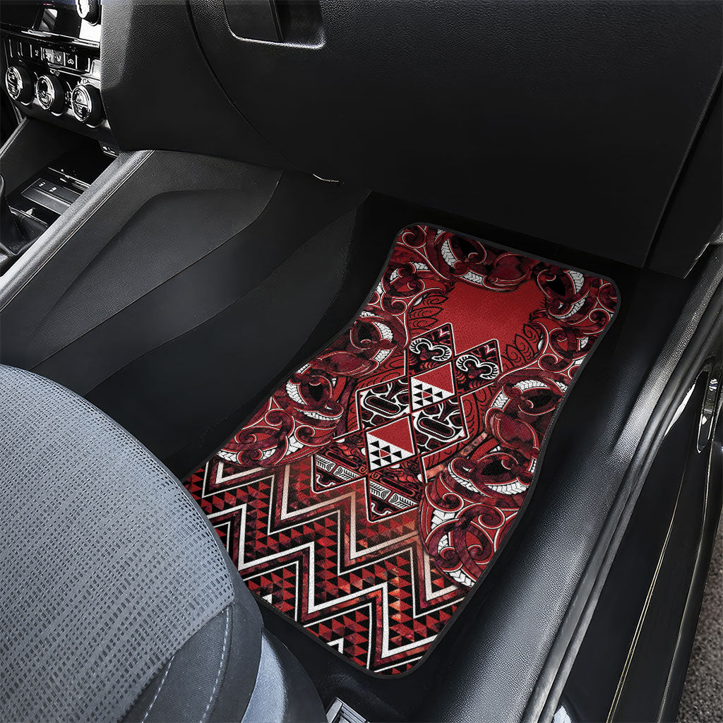 Aotearoa Te Arawa Car Mats Maori Tribal Dark Red Paua Shell Pattern DT05 - Polynesian Pride
