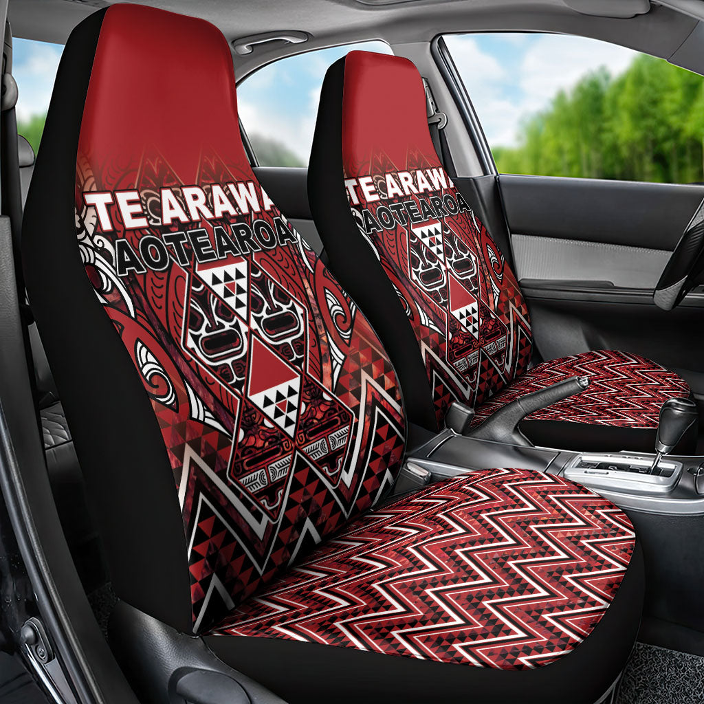 Aotearoa Te Arawa Car Seat Cover Maori Tribal Dark Red Paua Shell Pattern DT05 - Polynesian Pride