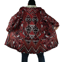 Aotearoa Te Arawa Cloak Maori Tribal Dark Red Paua Shell Pattern DT05 - Polynesian Pride
