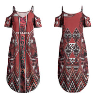 Aotearoa Te Arawa Couples Matching Summer Maxi Dress and Hawaiian Shirt Maori Tribal Dark Red Paua Shell Pattern DT05 - Polynesian Pride