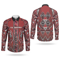 Aotearoa Te Arawa Couples Matching Tank Maxi Dress and Long Sleeve Button Shirt Maori Tribal Dark Red Paua Shell Pattern DT05 - Polynesian Pride