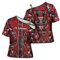 Aotearoa Te Arawa Cross Shoulder Shirt Maori Tribal Dark Red Paua Shell Pattern DT05 - Polynesian Pride