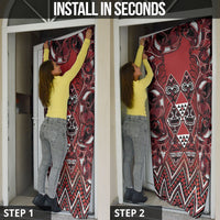 Aotearoa Te Arawa Door Cover Maori Tribal Dark Red Paua Shell Pattern DT05 - Polynesian Pride