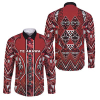 Aotearoa Te Arawa Family Matching Long Sleeve Bodycon Dress and Hawaiian Shirt Maori Tribal Dark Red Paua Shell Pattern DT05 Dad's Shirt - Long Sleeve Red - Polynesian Pride