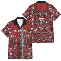 Aotearoa Te Arawa Family Matching Puletasi and Hawaiian Shirt Maori Tribal Dark Red Paua Shell Pattern DT05 Dad's Shirt - Short Sleeve Red - Polynesian Pride